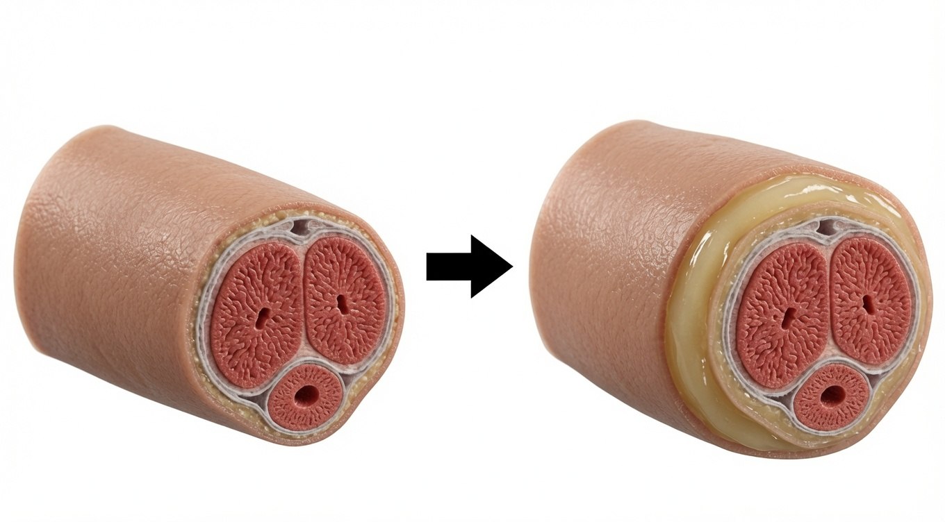 Corte transversal antes e depois da aplicação